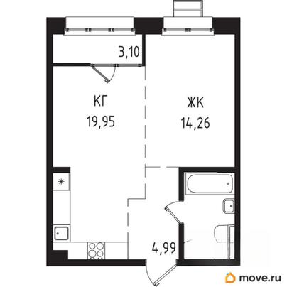 1-комн. квартира, 46.08 м&sup2;