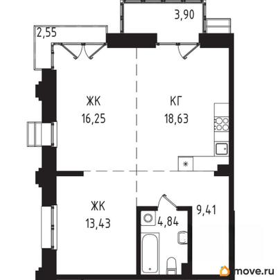 2-комн. квартира, 64.5 м&sup2;
