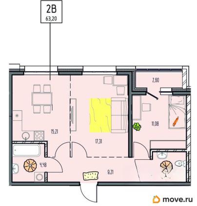 2-комн. квартира, 63.2 м&sup2;