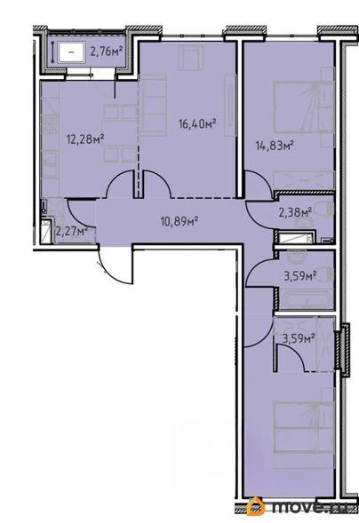 3-комн. квартира, 83.18 м&sup2;