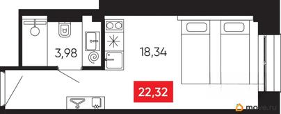 студия, 22.32 м&sup2;