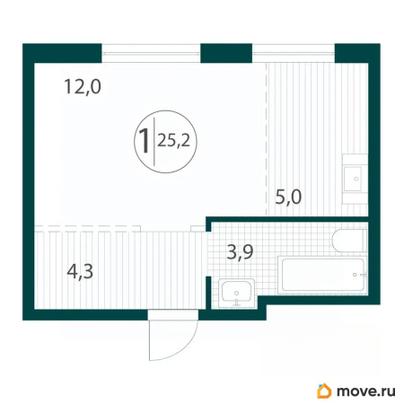 1-комн. квартира, 25.2 м&sup2;