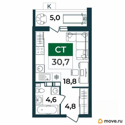 студия, 30.7 м&sup2;