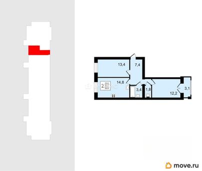 2-комн. квартира, 55.9 м&sup2;