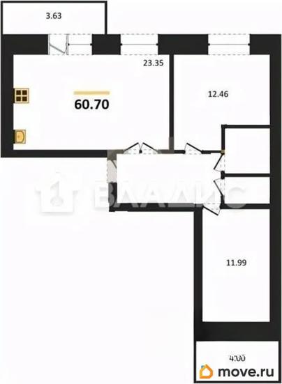 2-комн. квартира, 60.7 м&sup2;