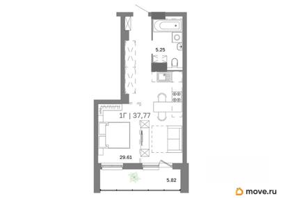 1-комн. квартира, 37.77 м&sup2;