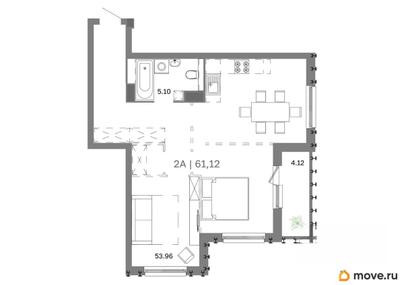 2-комн. квартира, 61.12 м&sup2;