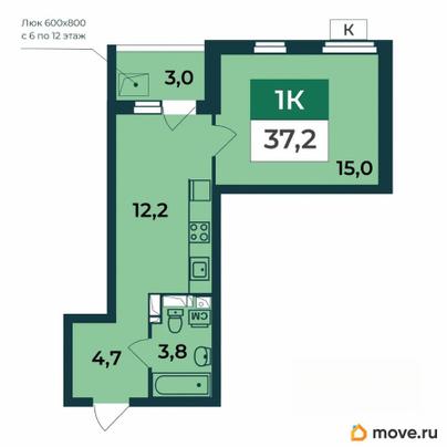 1-комн. квартира, 37.2 м&sup2;