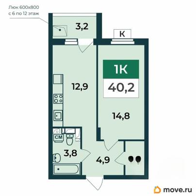 1-комн. квартира, 40.2 м&sup2;