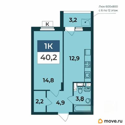 1-комн. квартира, 40.2 м&sup2;