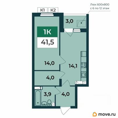 1-комн. квартира, 41.5 м&sup2;
