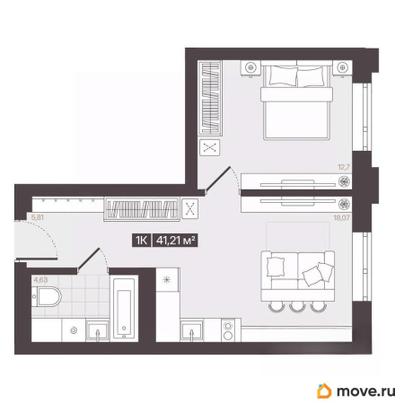 1-комн. квартира, 41.21 м&sup2;