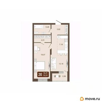 2-комн. квартира, 56.31 м&sup2;