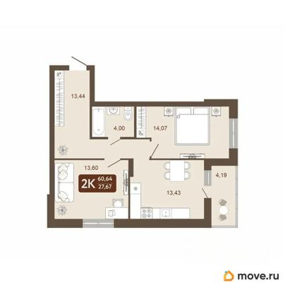 2-комн. квартира, 60.64 м&sup2;