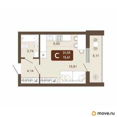 студия, 31.05 м&sup2;