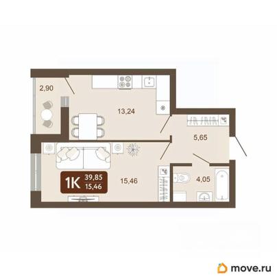 1-комн. квартира, 39.85 м&sup2;