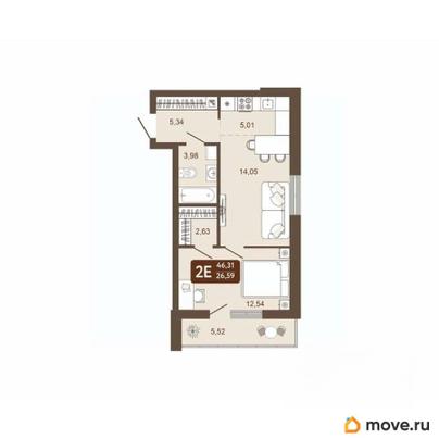 2-комн. квартира, 46.31 м&sup2;