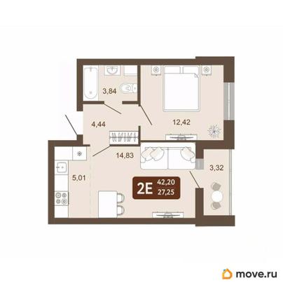 2-комн. квартира, 42.2 м&sup2;