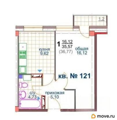 1-комн. квартира, 35.57 м&sup2;