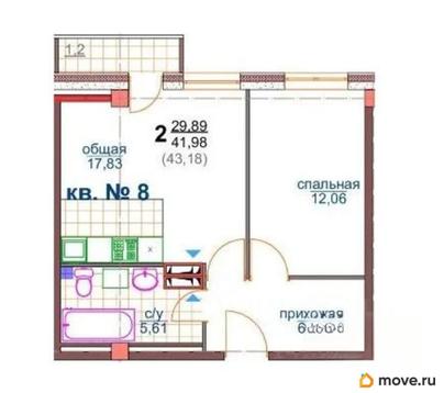 2-комн. квартира, 41.98 м&sup2;