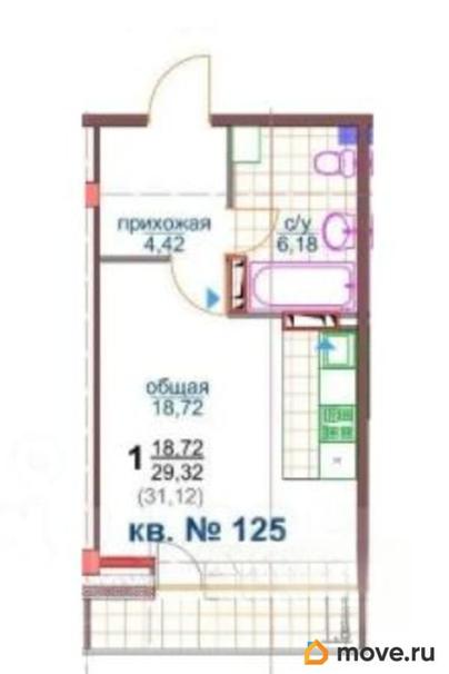 1-комн. квартира, 29.32 м&sup2;