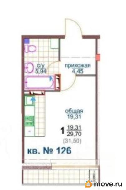 1-комн. квартира, 29.7 м&sup2;