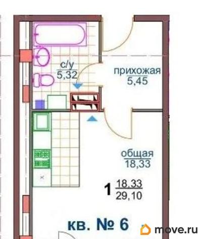 1-комн. квартира, 29.1 м&sup2;