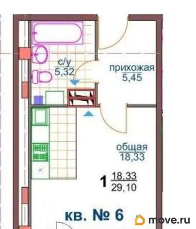 1-комн. квартира, 29.1 м&sup2;