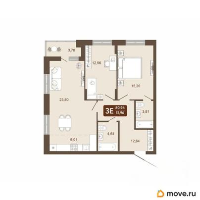 3-комн. квартира, 80.94 м&sup2;