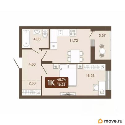 1-комн. квартира, 40.74 м&sup2;