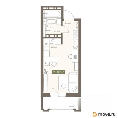 студия, 28.35 м&sup2;