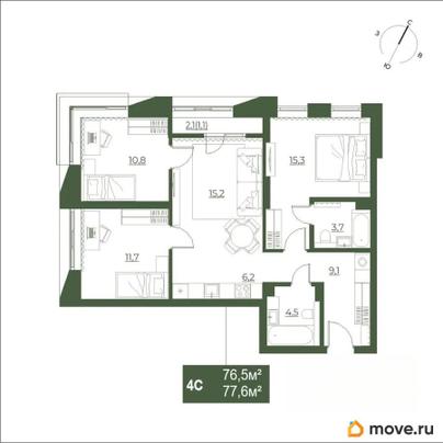 4-комн. квартира, 77.6 м&sup2;