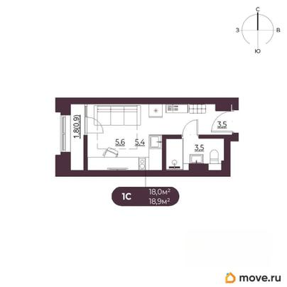 студия, 18.9 м&sup2;