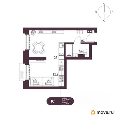 студия, 32.7 м&sup2;