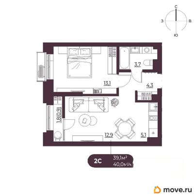 2-комн. квартира, 40 м&sup2;