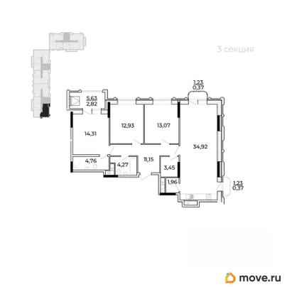 3-комн. квартира, 107.68 м&sup2;