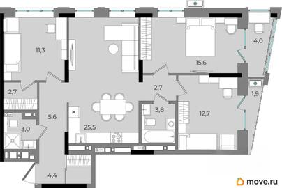 3-комн. квартира, 93.2 м&sup2;