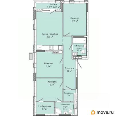 3-комн. квартира, 74.95 м&sup2;