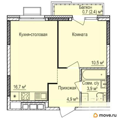 1-комн. квартира, 36.7 м&sup2;