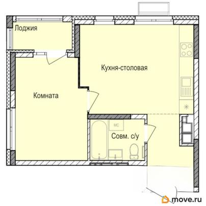 1-комн. квартира, 40.3 м&sup2;