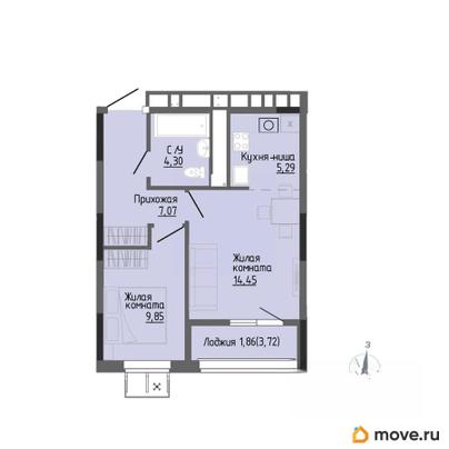 1-комн. квартира, 42.82 м&sup2;