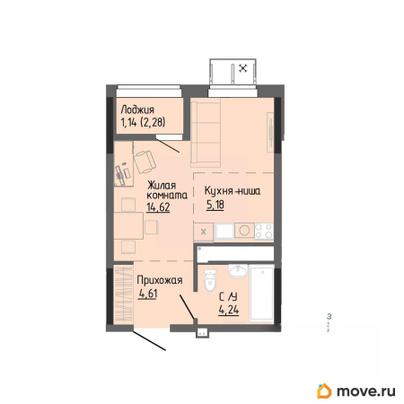 студия, 29.79 м&sup2;