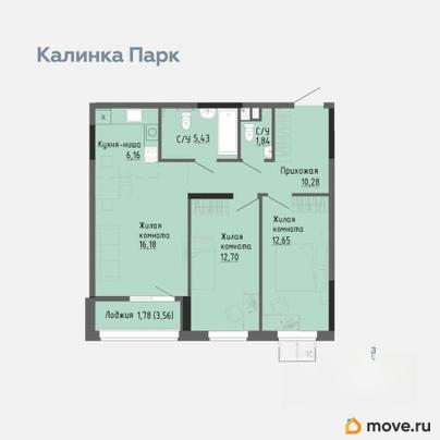 2-комн. квартира, 66.39 м&sup2;