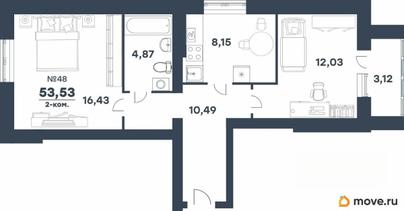 2-комн. квартира, 53.53 м&sup2;