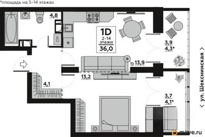 1-комн. квартира, 35.93 м&sup2;