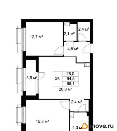2-комн. квартира, 68.1 м&sup2;