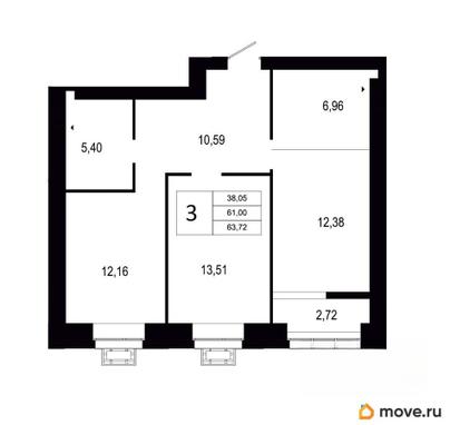 3-комн. квартира, 63.72 м&sup2;