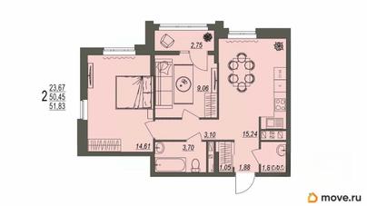 2-комн. квартира, 51.83 м&sup2;