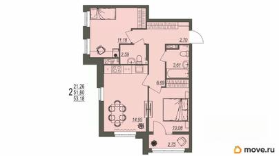 2-комн. квартира, 53.18 м&sup2;
