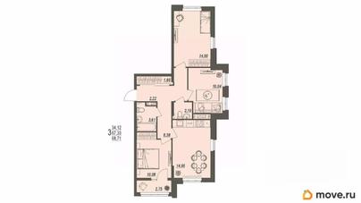 3-комн. квартира, 68.71 м&sup2;